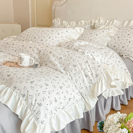 绘萱家居 2025新款舒氧°柔糯棉花边床裙款四件套（全消光细纱仿全棉纯棉）小燕子