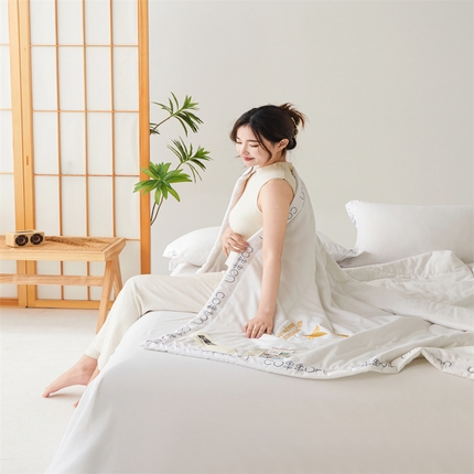 西域种棉人·千百笠 2025新款A类100%新疆棉花夏凉被纯棉全棉填充毛巾绣绣花纯色双拼原棉空调被夏被 千寻瓷白