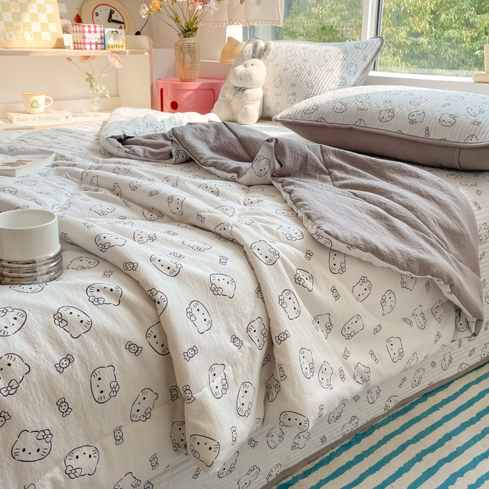 91家纺网 家纺一手货源 找家纺 老帅的工厂店 2025新款a类云感双层纱7a抗菌夏被床盖四件套 猫咪