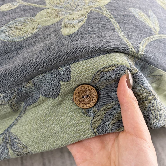 91家纺网 家纺一手货源 找家纺 2025新款全棉色织双层纱纽扣款四件套 七里香-灰黄