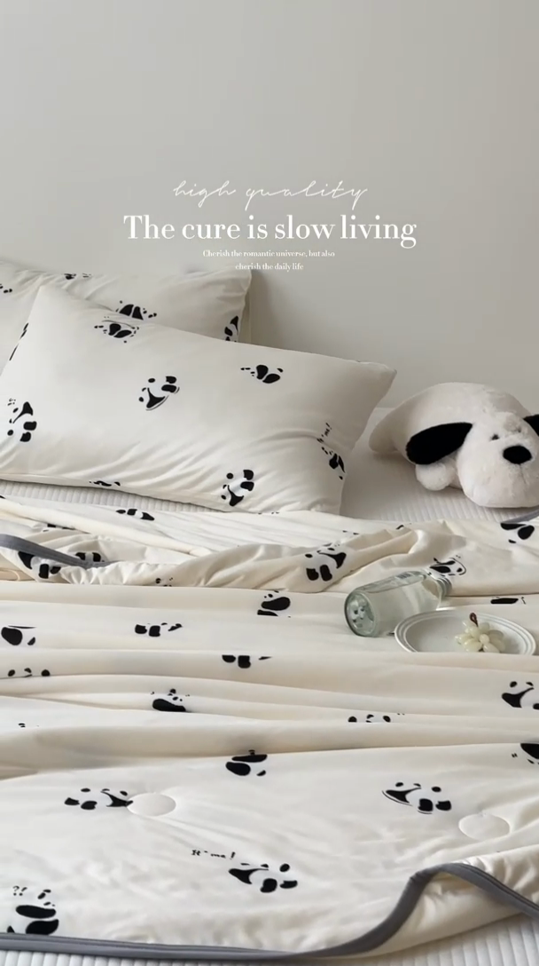 91家纺网 家纺一手货源 找家纺 觅糖家纺 2025新款软糯针织云柔大豆夏被 奶油熊猫