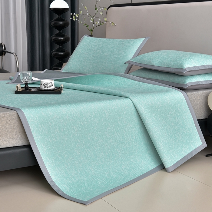 91家纺网 家纺一手货源 找家纺 芯诗曼家纺 2025新款三明治凉感丝提花冰丝席凉席 莫兰-绿床席款