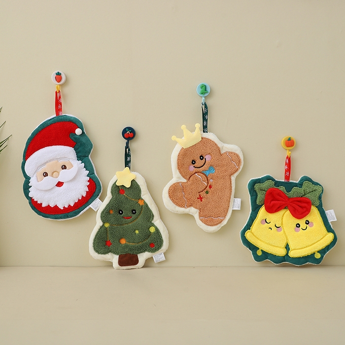 91家纺网 家纺一手货源 找家纺 彩虹毛巾 2025新款珊瑚绒卡通可挂式加厚吸水不掉毛可爱小毛巾厨房洗手间挂巾便携式懒人擦手布-圣诞系列 圣诞树19*24cm 擦手巾/只