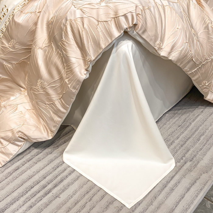 91家纺网 家纺一手货源 找家纺 子曰 2025新款金丝提花浮雕刺绣水洗真丝四件套 花语-米白