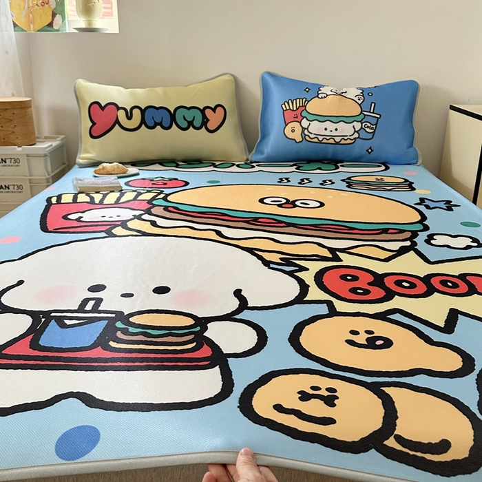 91家纺网 家纺一手货源 找家纺 美乐迪家纺 2025新款碳光凉感冰丝席 汉堡小狗