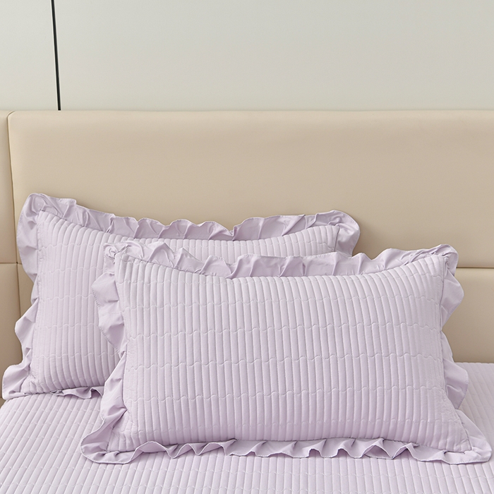 91家纺网 家纺一手货源 找家纺 星窝家纺 2025新款水洗棉花边床裙式多功能床盖三件套 经典紫色