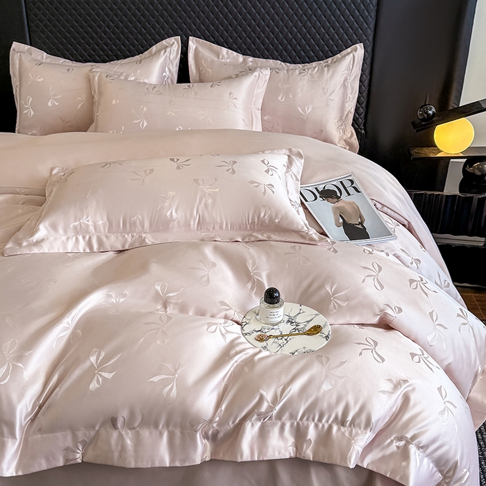 91家纺网 家纺一手货源 找家纺 狂想家 2025新款高奢提花水洗天丝系列四件套 情结轻奢粉