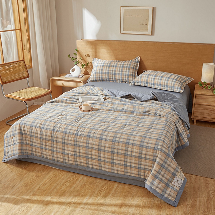 91家纺网 家纺一手货源 找家纺 西域种棉人·千百笠 2025新款A类100%新疆棉花夏凉被纯棉全棉填充原棉空调被手工宽边水洗棉夏被 清新格