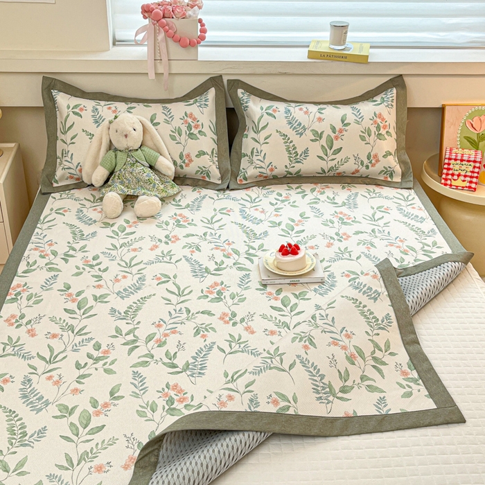 91家纺网 家纺一手货源 找家纺 花言狐语 2025新款印花真冰藤冰凉席 花漫里