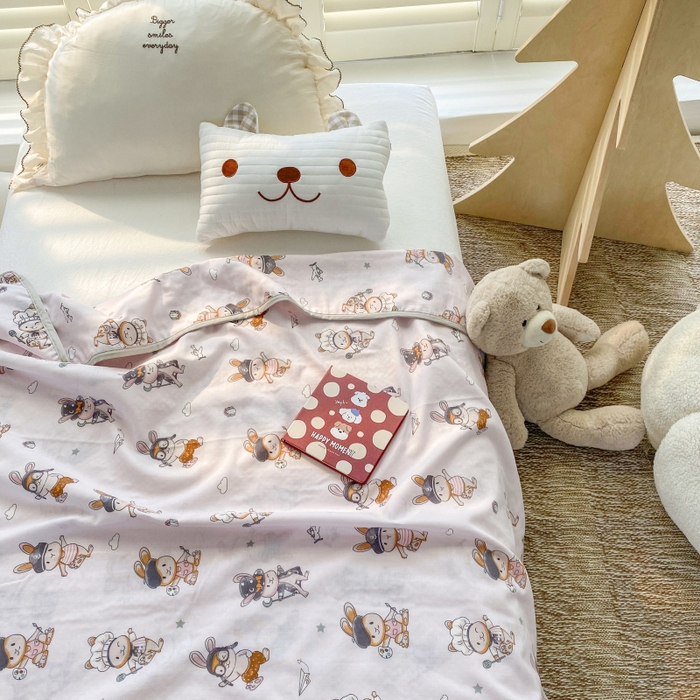 91家纺网 家纺一手货源 找家纺 潮邦 2025新款全棉双层纱多功能盖毯 兔之园