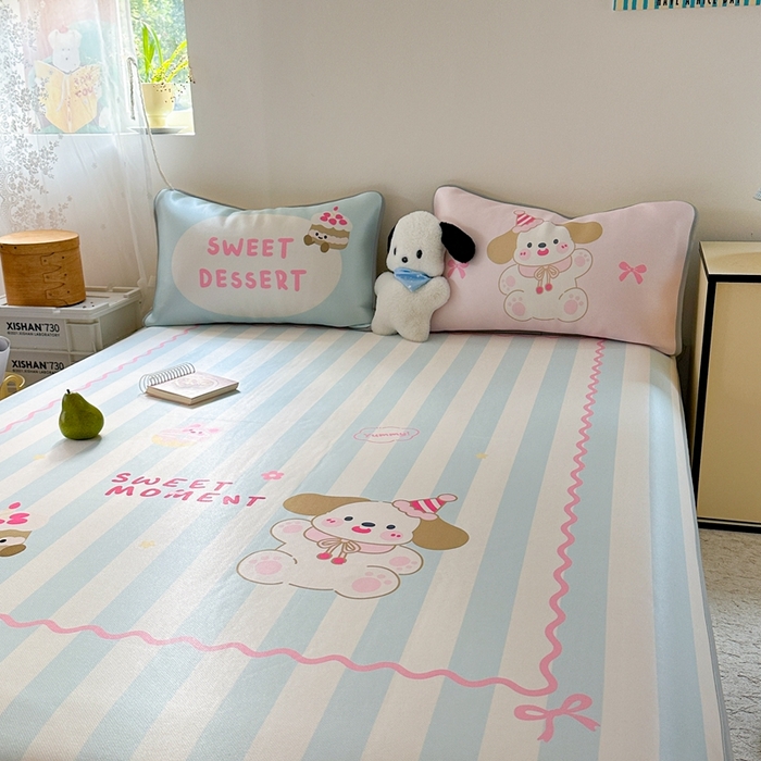 91家纺网 家纺一手货源 找家纺 美乐迪家纺 2025新款碳光凉感冰丝席 蛋糕大耳狗