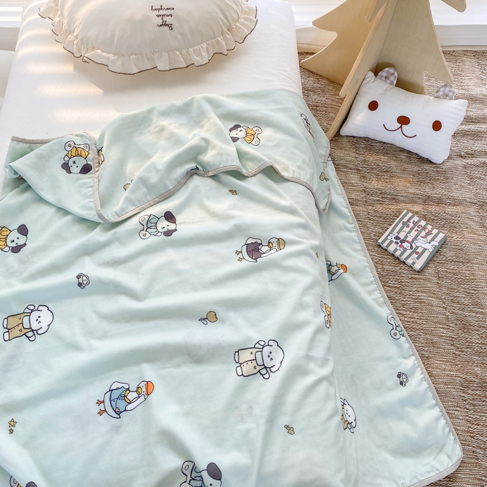 91家纺网 家纺一手货源 找家纺 潮邦 2025新款全棉双层纱多功能盖毯 动物派