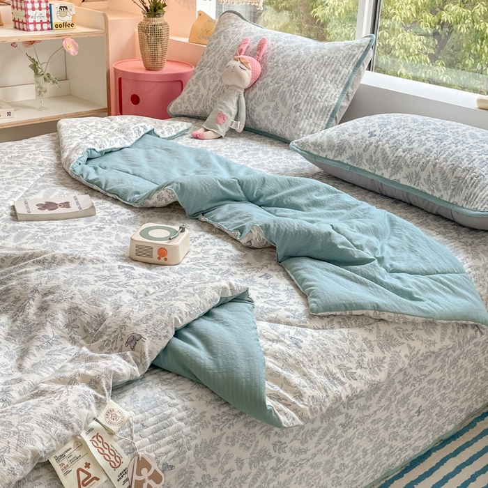 91家纺网 家纺一手货源 找家纺 老帅的工厂店 2025新款a类云感双层纱7a抗菌夏被床盖四件套 莫尼绿