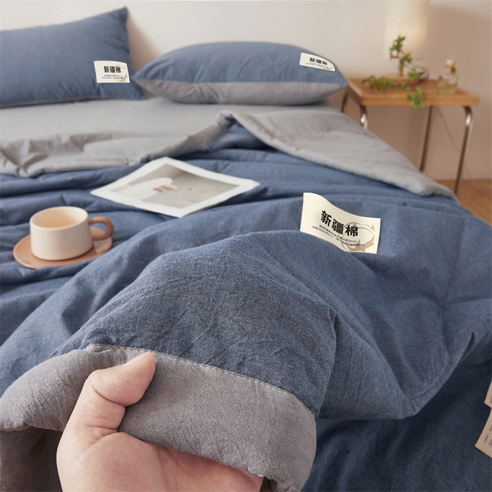 91家纺网 家纺一手货源 找家纺 2025新款A类里外全棉夏凉被100%新疆棉纯棉全棉填充无印格子款空调被原棉夏被 里外全棉-双拼蓝