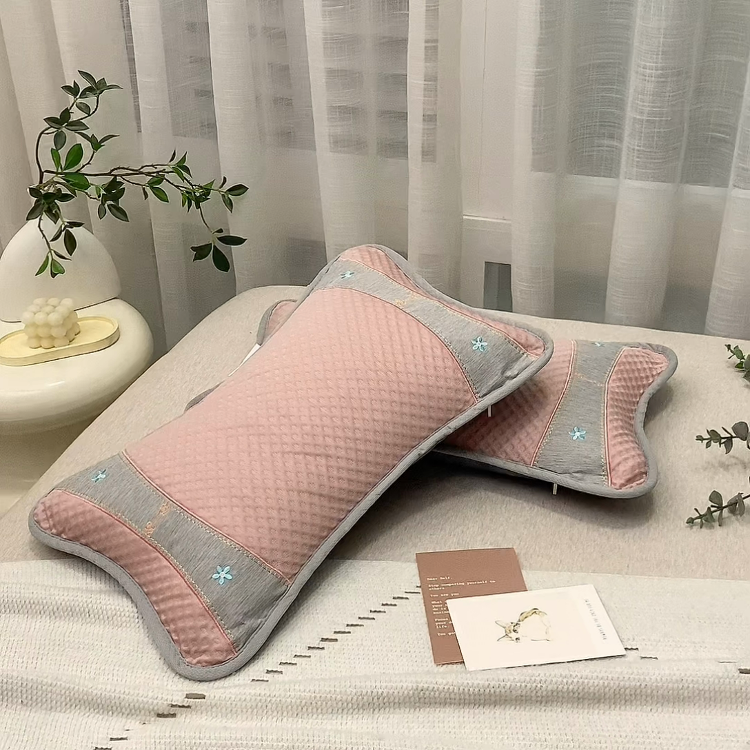 91家纺网 家纺一手货源 找家纺 纽乐家纺 2025夏季夏凉茶香枕头冰丝凉感华夫格凉豆豆茶叶茉莉花枕头枕芯 冰丝华夫格茶香枕-粉色 35x55cm/只