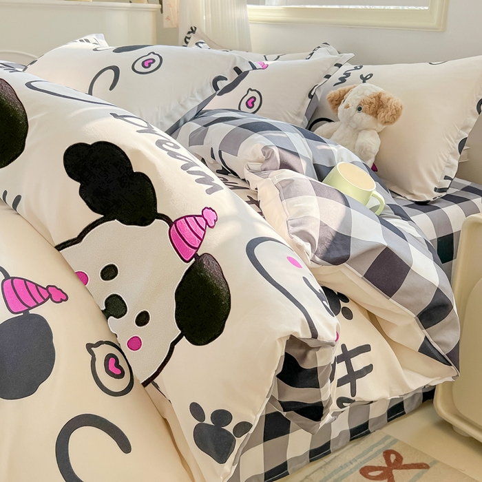 91家纺网 家纺一手货源 找家纺 悦织湾家纺 2025新款亲肤芦荟棉四件套轻奢印花磨毛床上用品亲肤棉四件套 可爱多