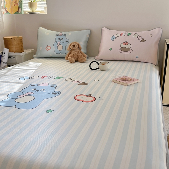 91家纺网 家纺一手货源 找家纺 美乐迪家纺 2025新款碳光凉感冰丝席 派对猫咪