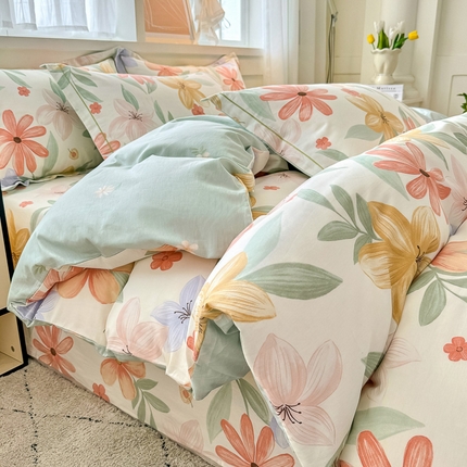 91家纺网 家纺一手货源 找家纺 红粉佳人家纺 2025春夏新款A类全棉纯棉12868纯棉单被套 云裳花谷