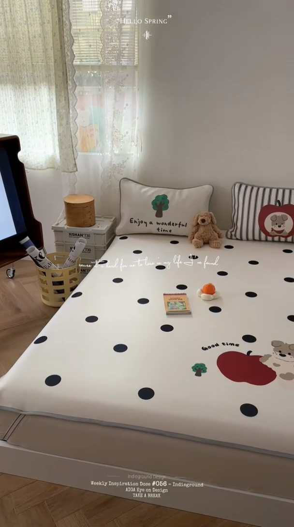 91家纺网 家纺一手货源 找家纺 美乐迪家纺 2025新款碳光凉感冰丝席 苹果狗狗