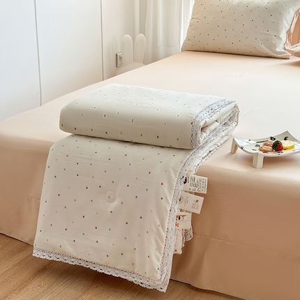 91家纺网 家纺一手货源 找家纺 （总）斯卡诺家纺 2025新款针织双层纱韩版花边夏被四件套夏季夏凉被空调被