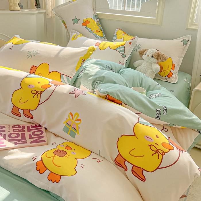 91家纺网 家纺一手货源 找家纺 悦织湾家纺 2025新款亲肤芦荟棉四件套轻奢印花磨毛床上用品亲肤棉四件套 开心鸭