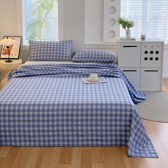 91家纺网 家纺一手货源 找家纺 爱彼家纺 2025新款锦柔老粗布席子凉席床单 千叶蓝