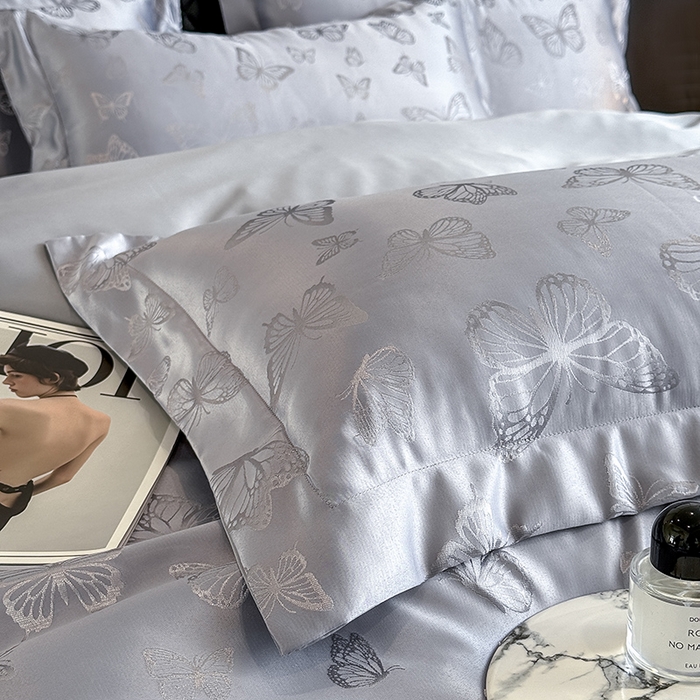 91家纺网 家纺一手货源 找家纺 狂想家 2025新款高奢提花水洗天丝系列四件套 蝶之恋高级灰