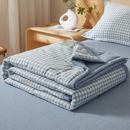 91家纺网 家纺一手货源 找家纺 西域种棉人·千百笠 2025新款A类100%新疆棉花夏凉被纯棉全棉填充原棉空调被手工宽边水洗棉夏被 水兰小格