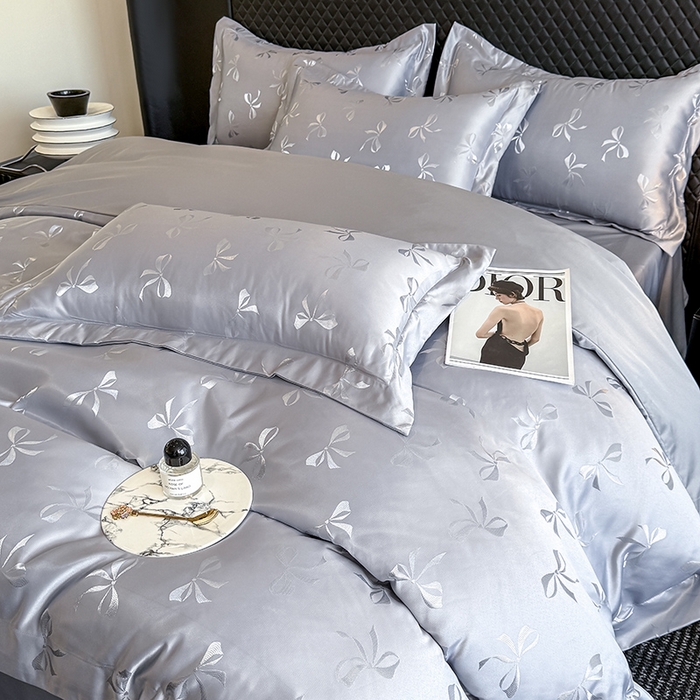 91家纺网 家纺一手货源 找家纺 狂想家 2025新款高奢提花水洗天丝系列四件套 情结高级灰