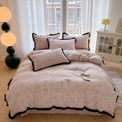 2025新款黑花边有氧云感m提花针织水洗m双层纱四件套 朱丽叶