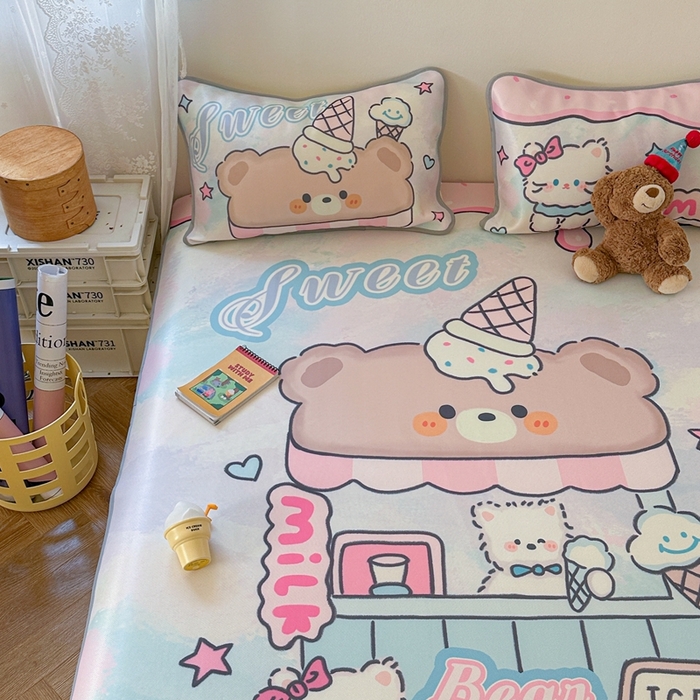 91家纺网 家纺一手货源 找家纺 美乐迪家纺 2025新款碳光凉感冰丝席 冰淇淋小站