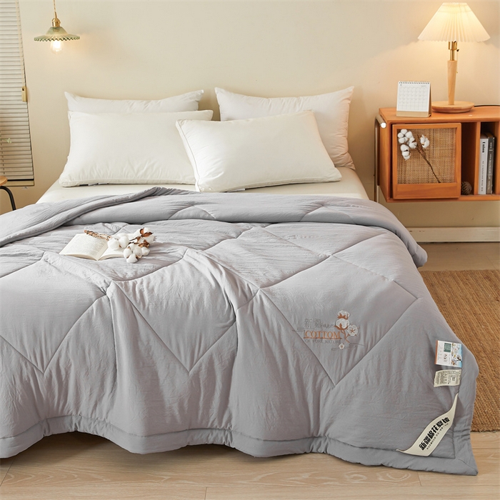 91家纺网 家纺一手货源 找家纺 西域种棉人·千百笠 2025新款A类100%新疆棉花夏凉被纯棉全棉填充毛巾绣绣花纯色双拼原棉空调被夏被 贵族灰