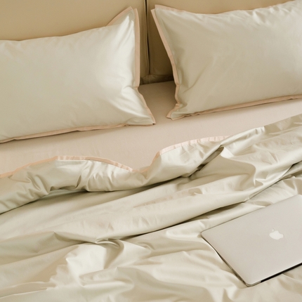 2025新款长绒棉缺角工艺单品系列单被套 杏子灰