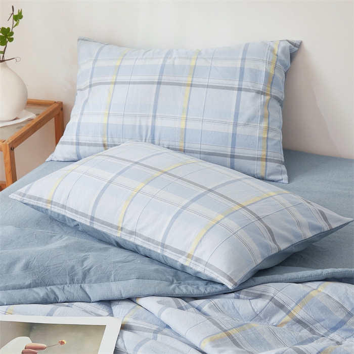 91家纺网 家纺一手货源 找家纺 2025新款A类里外全棉夏凉被100%新疆棉纯棉全棉填充无印格子款空调被原棉夏被 里外全棉-简蓝格