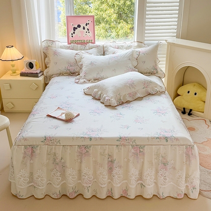 宜凡家纺 2025新款全棉蕾丝花边床裙三件套 楼兰梦屿