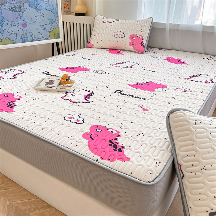 91家纺网 家纺一手货源 找家纺 布卢姆床垫 2025新款5mmA类乳胶凉席床笠套件夏被组合 小恐龙