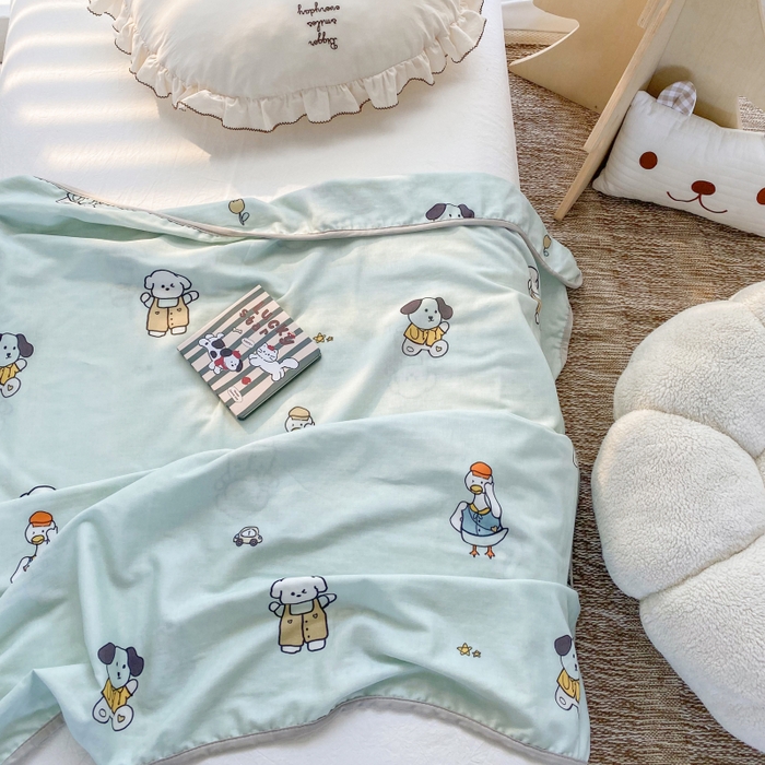 91家纺网 家纺一手货源 找家纺 潮邦 2025新款全棉双层纱多功能盖毯 动物派