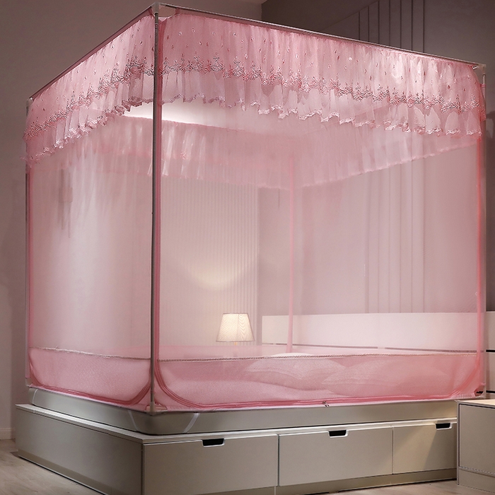 91家纺网 家纺一手货源 找家纺 夏彩 2025新款U型三开门外穿坐床蚊帐系列-货号88538/88539 88539粉色