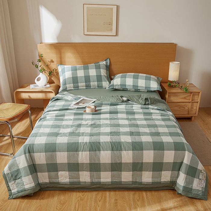 91家纺网 家纺一手货源 找家纺 西域种棉人·千百笠 2025新款A类100%新疆棉花夏凉被纯棉全棉填充原棉空调被手工宽边水洗棉夏被 绿中格