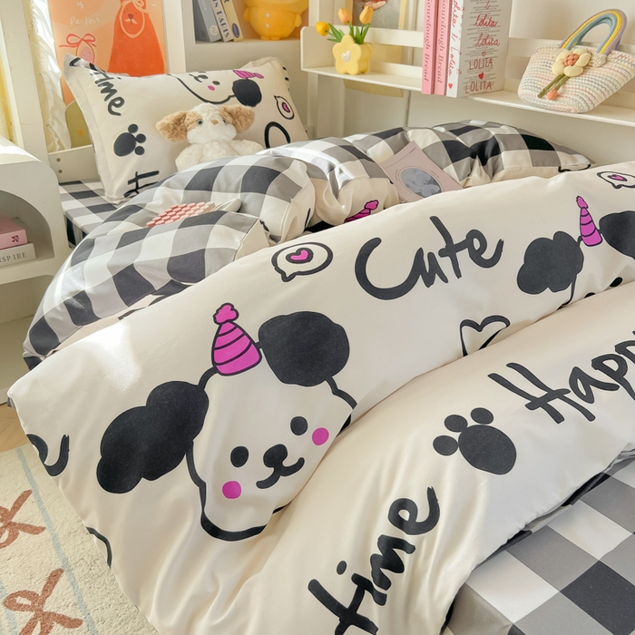 91家纺网 家纺一手货源 找家纺 悦织湾家纺 2025新款印花学生宿舍亲肤芦荟棉三件套单双人四件套轻奢印花磨毛床上用品 可爱多