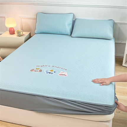 2025年新款乙纶华夫格刺绣熊猫漫野冰豆豆系列宠物乐园-蓝-床笠款