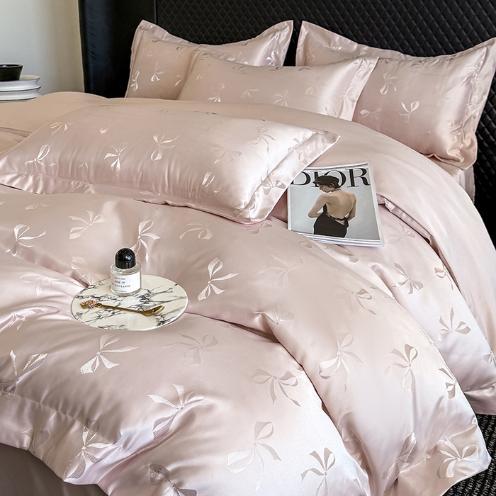 91家纺网 家纺一手货源 找家纺 狂想家 2025新款高奢提花水洗天丝系列四件套 情结轻奢粉