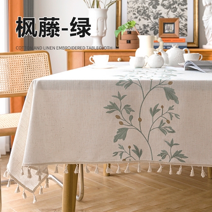 91家纺网 家纺一手货源 找家纺 南通大梧纺织 2025年新款枫藤绣花桌布 枫藤-绿
