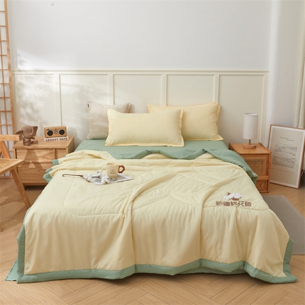 西域种棉人·千百笠 2025新款A类100%新疆棉花夏凉被纯棉全棉填充毛巾绣绣花纯色双拼原棉空调被夏被 云暖-奶油黄