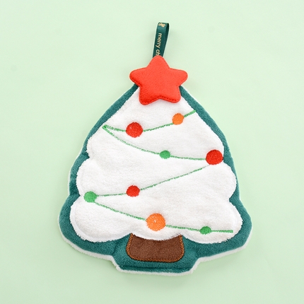 91家纺网 家纺一手货源 找家纺 彩虹毛巾 2025新款珊瑚绒卡通可挂式加厚吸水不掉毛可爱小毛巾厨房洗手间挂巾便携式懒人擦手布-圣诞系列 大圣诞树21*24cm 擦手巾/只