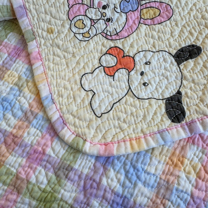 91家纺网 家纺一手货源 找家纺 宜梦家居【需要买家秀请联系老板】 2025新款双面纯棉夹层新疆棉花高温砂洗全棉床盖 甜蜜小兔