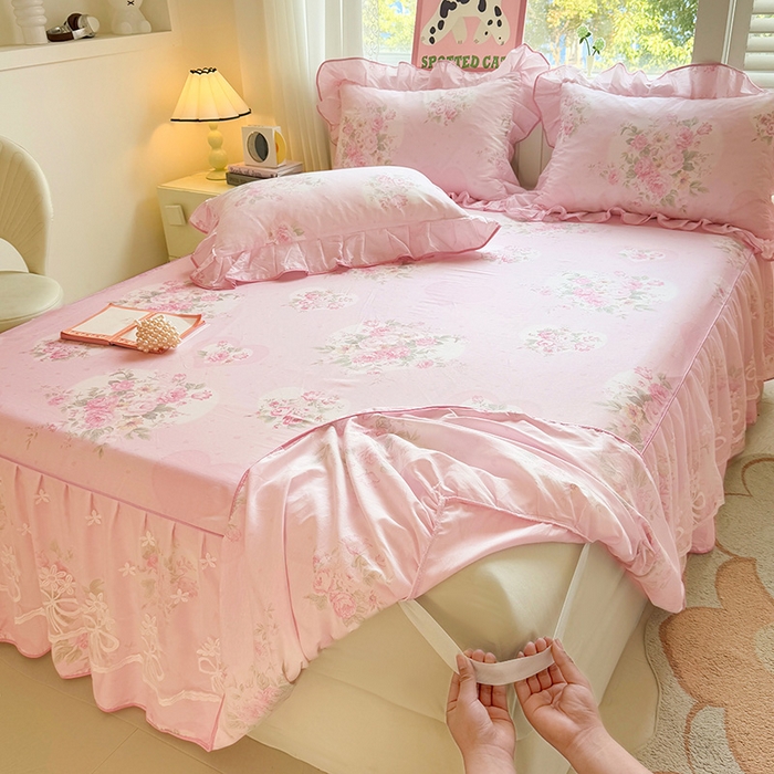 91家纺网 家纺一手货源 找家纺 宜凡家纺 2025新款全棉蕾丝花边床裙三件套 弥花集