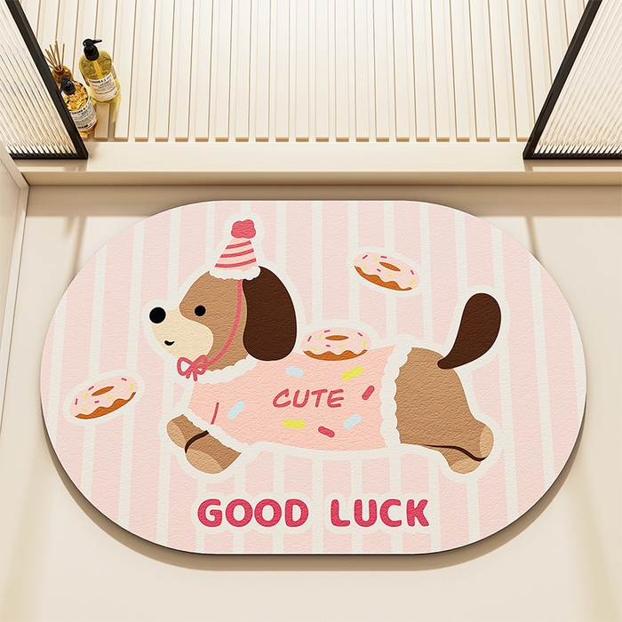 91家纺网 家纺一手货源 找家纺 卡初家居（原微来）2025新款双面防滑浴室硅藻泥地垫-小狗 G-658【甜品小狗】