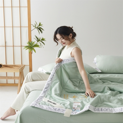 西域种棉人·千百笠 2025新款A类100%新疆棉花夏凉被纯棉全棉填充毛巾绣绣花纯色双拼原棉空调被夏被 千寻薄荷绿
