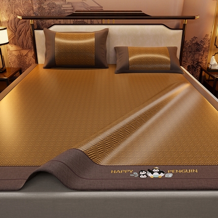 绒艺席业 2025新款艾草藤席冰丝双面席席子凉席 游泳小企鹅-编织纹